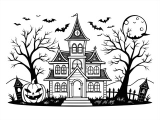 coloring page line art the helloween home black vector