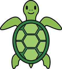  A charming illustration of a sea turtle rendered in pixel art style. The turtle is green with a detailed shell and simple, friendly features.