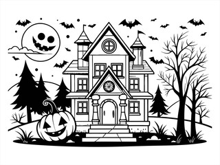 coloring page line art the helloween home black vector