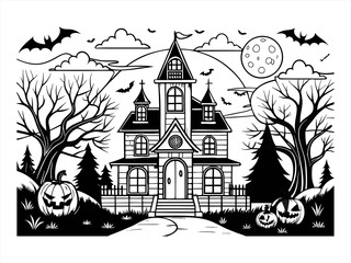 coloring page line art the helloween home black vector