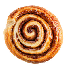 Fototapeta premium Top View of a Golden Cinnamon Roll with Swirled Filling