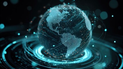 Futuristic Holographic Globe with Global Coverage and Data Nodes