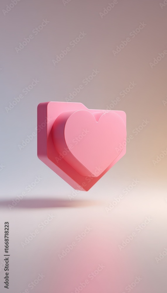Poster minimalist 3d heart-shaped digital file icon on gradient background