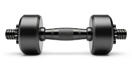 Black dumbbell on a white surface, exercise equipment