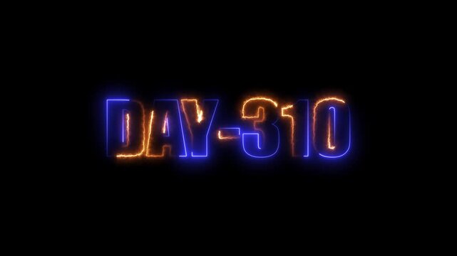 Neon text day-310 animation on black background.calender, text,number, days, date, countdown neon text concept.