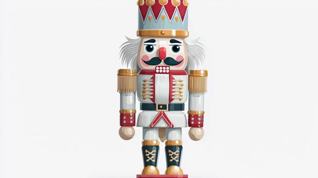 Traditional nutcracker soldier standing on white background