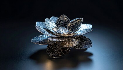 Artistic Flower with Circuit Pattern on Dark Background