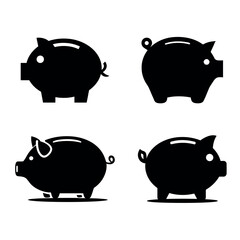 Four black piggy bank silhouettes arranged in a square pattern on a white isolated background design vector