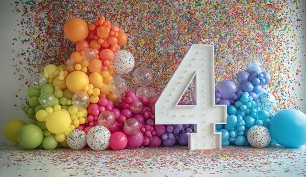 Colorful balloon display with number four