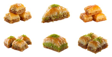 Sets of arabic balkava dessert sweet isolated.