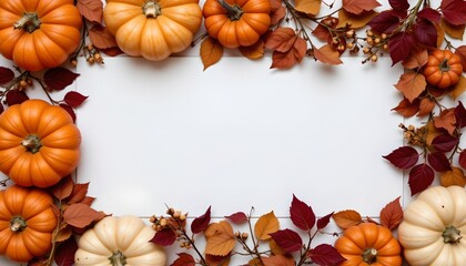 A rectangular area is framed by an arrangement of seasonal fruits and foliage