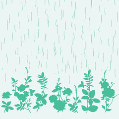 rainy day with flowers and plants vector