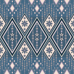 Seamless Ethnic Geometric Floral Pattern with Diamonds
