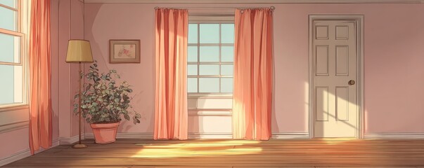 Pastel Pink Room with Sunlight