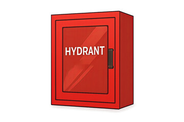 Bright red hydrant 56X cabinet with side handle and glass front on transparent background