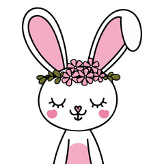 Cute sweet bunny face with ears decoration cartoon style isolated vector illustration on white background