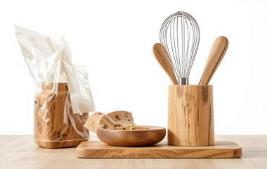 Set of two desk- wooden kitchenware isolated on white