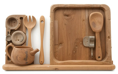 Set of two desk- wooden kitchenware isolated on white