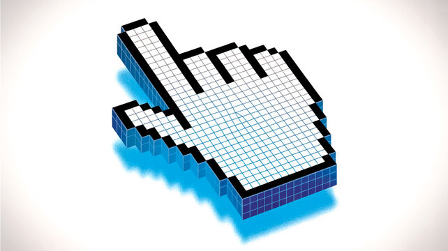 3D pixelated mouse cursor pointer with smooth blue gradient effect