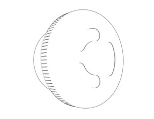 Monochrome Outline Technical Drawing of an Emergency Kill Switch: Essential Industrial Safety Device for Machine Stop and Power Off - Wireframe Schematic for Critical Control Panel Applications