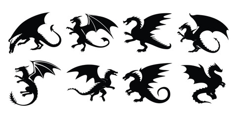 Vector illustrations of heraldic animals and birds, including a dragon, eagle, and lion, in a set of black silhouettes