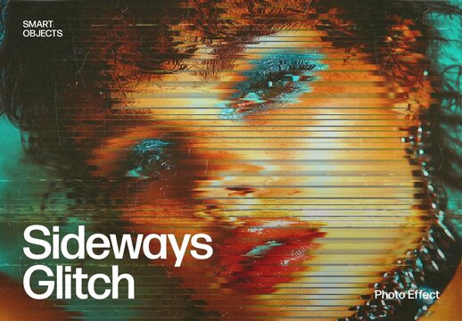 Sideways Glitch Photo Effect with Horizontal Distortion and RGB Noise