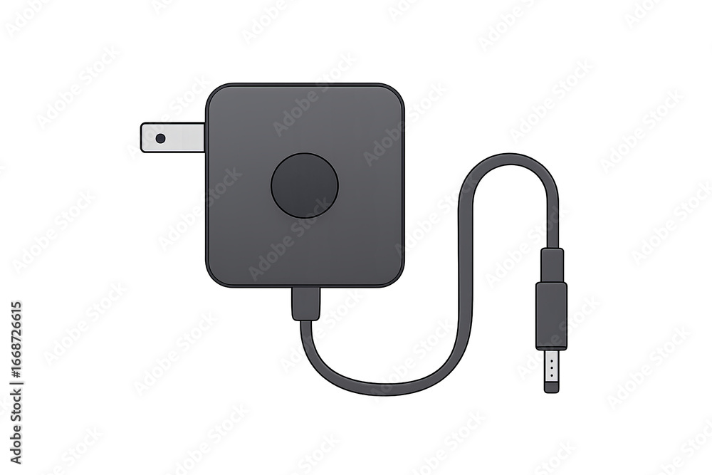Poster compact wall-mounted ac power adapter with usb connector and foldable plug on transparent background