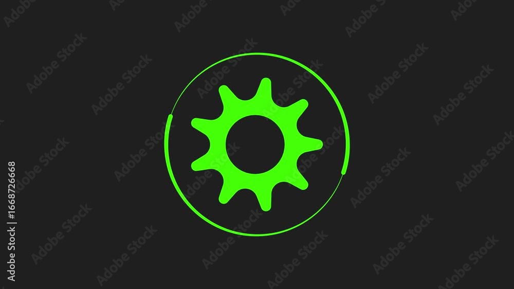 Aufkleber an abstract green background with interconnected gears and wheels forms a vibrant symbol of technolo