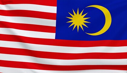 Flag of Malaysia with 14 red and white stripes, blue canton featuring yellow crescent and 14-point star&mdash;symbolizing unity, Islam, and royal heritage.