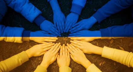 Unity for Ukraine - Hands Forming the Flag, Planting Hope.