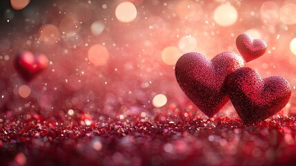 Obraz premium Shimmering red hearts Valentine's Background