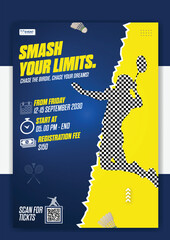 Smash your limits badminton tournament flyer template design for sport event game