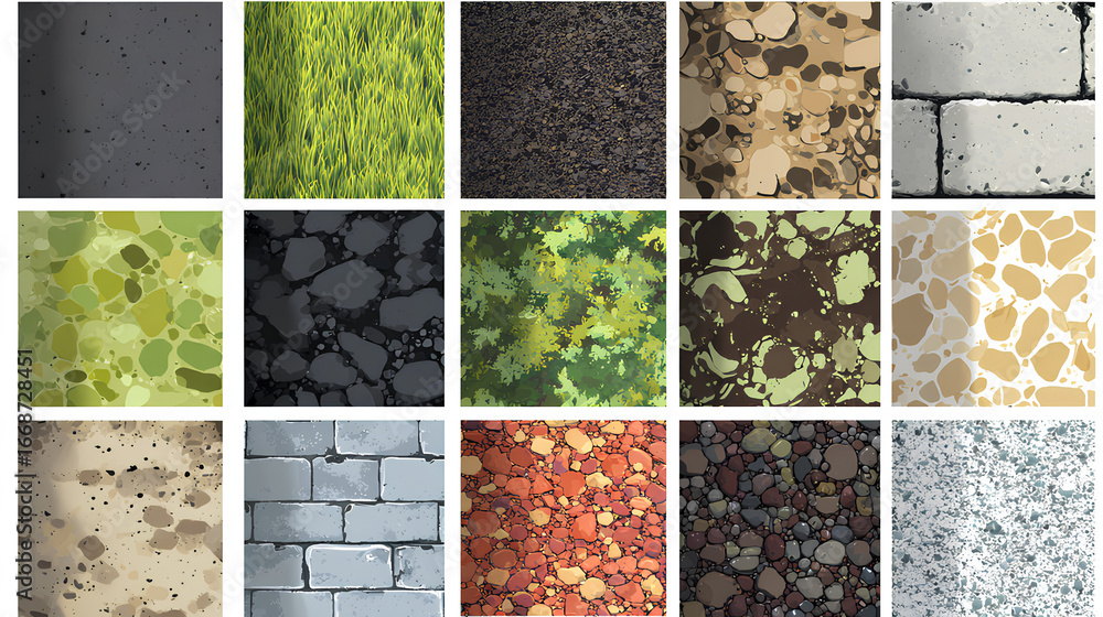 Poster vector pattern texture cad set for landscape architecture. includes concrete, asphalt, grass, paveme