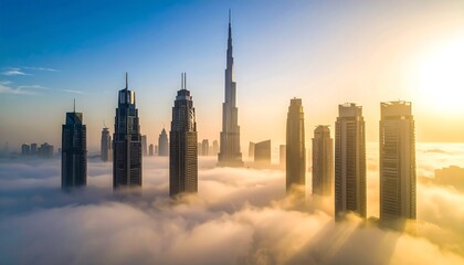 Obraz premium City Skyline Emerging From Cloud Inversion at Sunrise