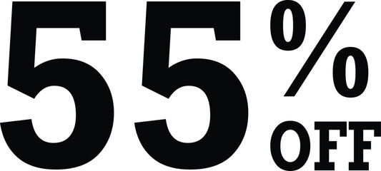 Fifty-five percent off sale promotion graphic with bold text and percentage symbol vector