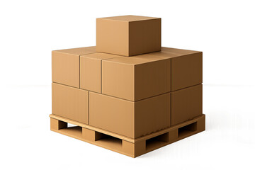 Obraz premium Cardboard boxes on wooden palette with minimal stacked shape on transparent background