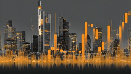 City skyline, abstract, financial data