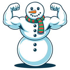 Strong snowman winter fitness snow sports isolated vector illustration on white background