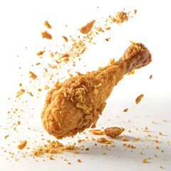 Crispy Fried Chicken Drumsticks with Crunchy Crumbs in Motion