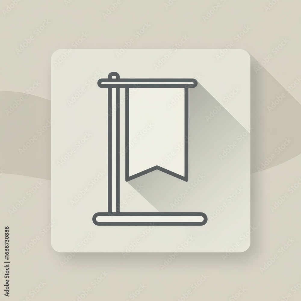 Poster minimalist linear icon of folded banner on pole with shadow effect