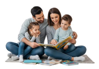 Happy Family Reading a Book Together