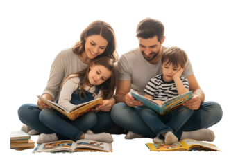 Family enjoying reading together, sharing stories and knowledge, fostering a love for books