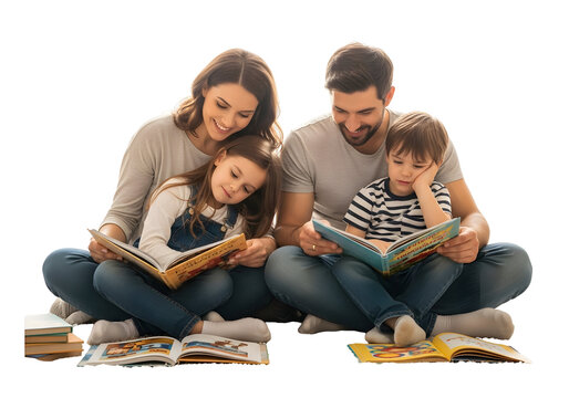 Family enjoying reading together, sharing stories and knowledge, fostering a love for books