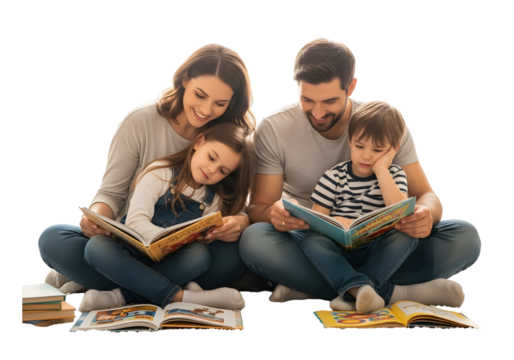 Family enjoying reading together, sharing stories and knowledge, fostering a love for books