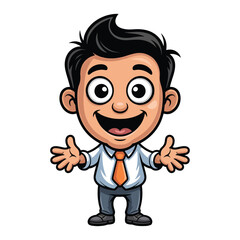 A friendly and welcoming cartoon businessman character with open arms. Corporate mascot design. Vector Illustration.