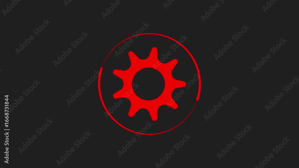 Poster abstract red gear symbol with a circular line on a dark gray background