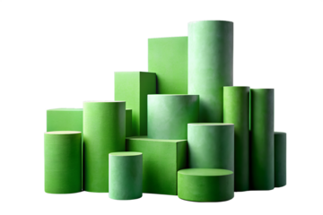 Green cylinders stacked isolated on white background