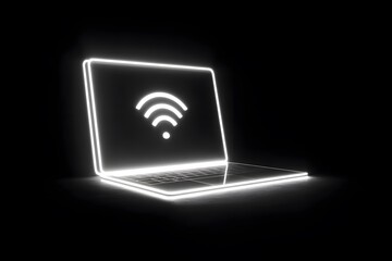 Glowing laptop with wifi connection icon for internet access and technology