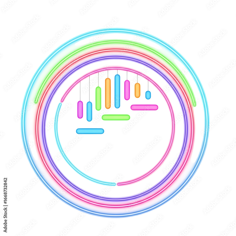 Aufkleber abstract circular glow stick arrangement with bright neon colors on abstract background isolated on 