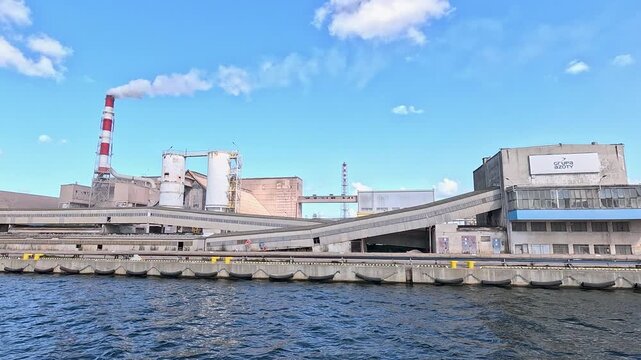 Gdansk Poland river cargo industrial port. The Baltic coast of northern Poland. World War II started here with German invasion. Economic international port for import export. Historical.